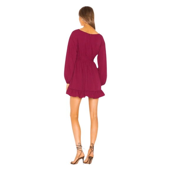 Revolve Tularosa Jordan Dress Small Magenta Mini Ruffle Hem Balloon Sleeve Lined - Picture 3 of 5